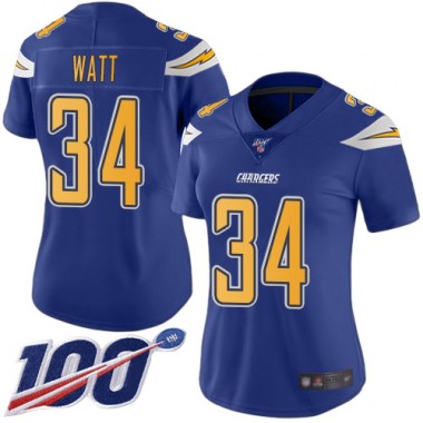Los Angeles Chargers NFL Football Derek Watt Electric Blue Jersey Women Limited  #34 100th Season Rush Vapor Untouchable->los angeles chargers->NFL Jersey